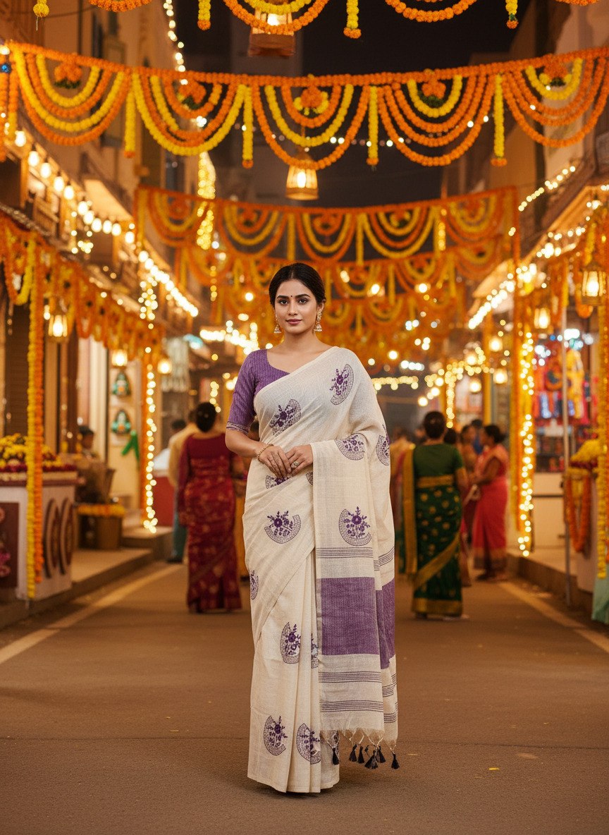 Premium Mysore Silk Linen Saree with Embroidery Work