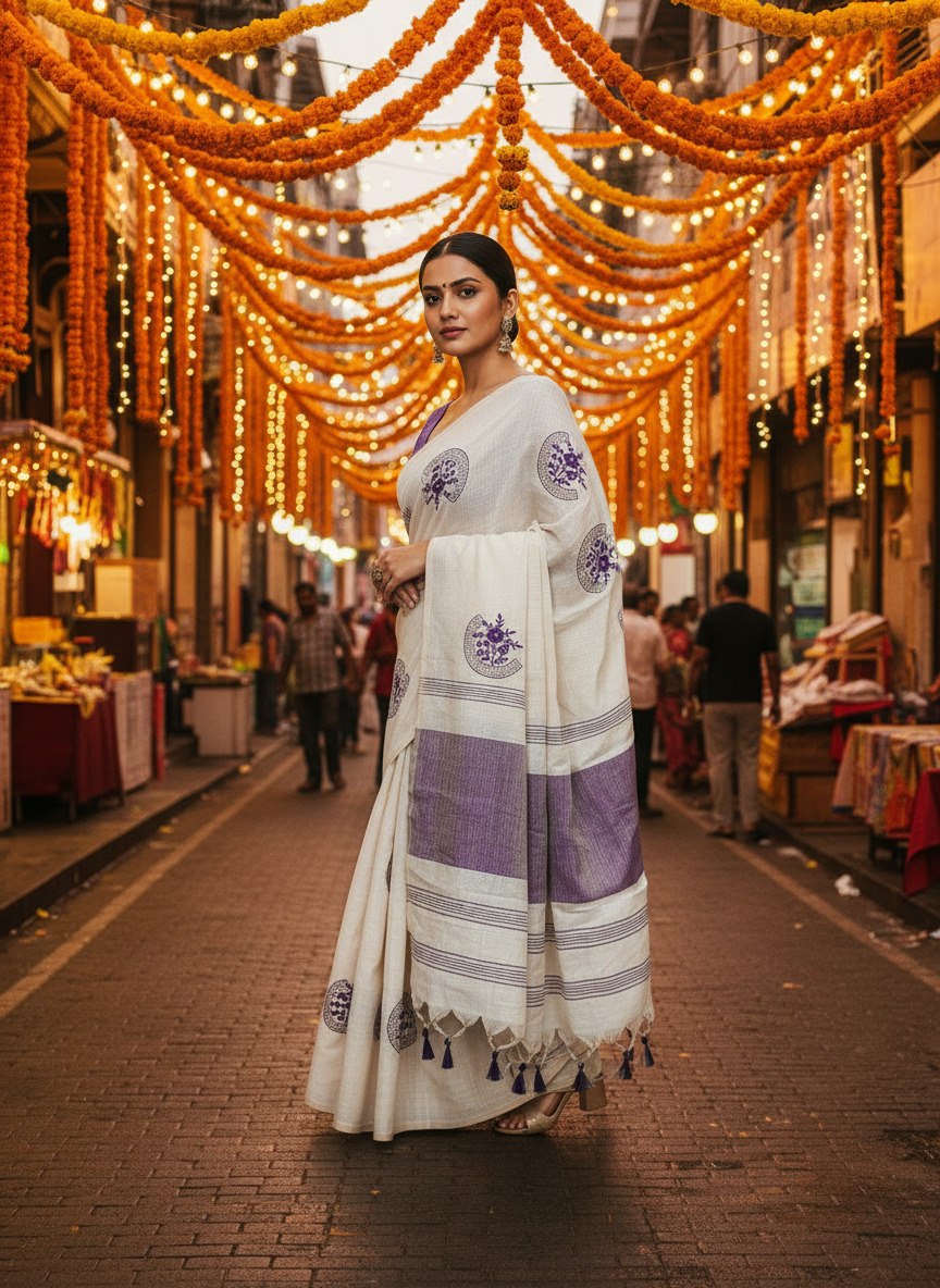 Premium Mysore Silk Linen Saree with Embroidery Work