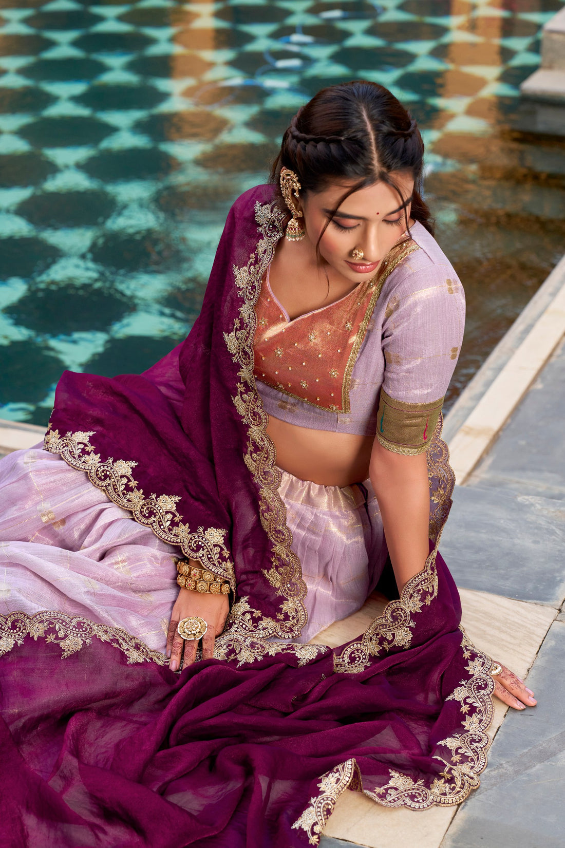 Paithani Border Slub Kota Lehenga Choli Set With Embroidered Dupatta