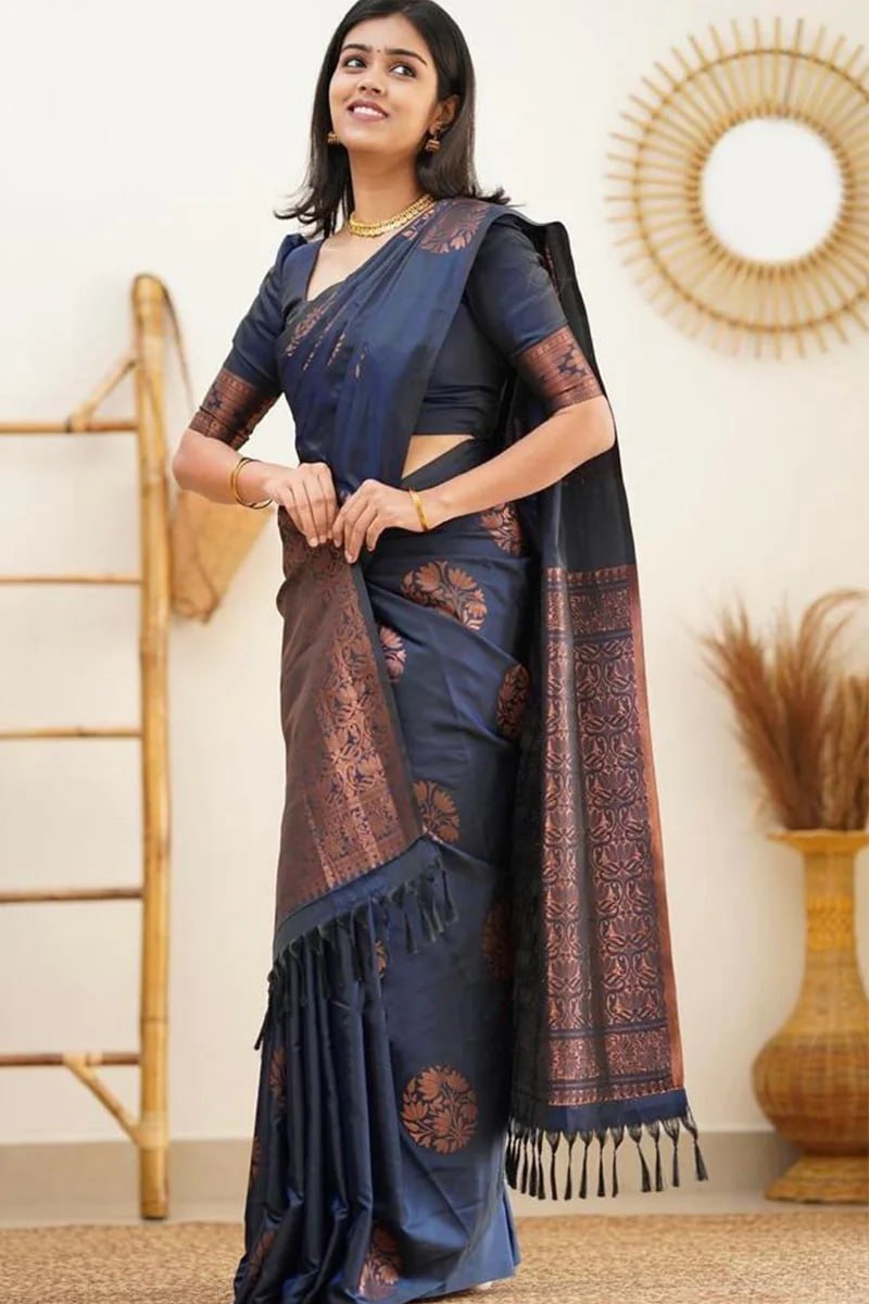 Party Wear Banarasi Soft Silk Saree with Blouse Piece
