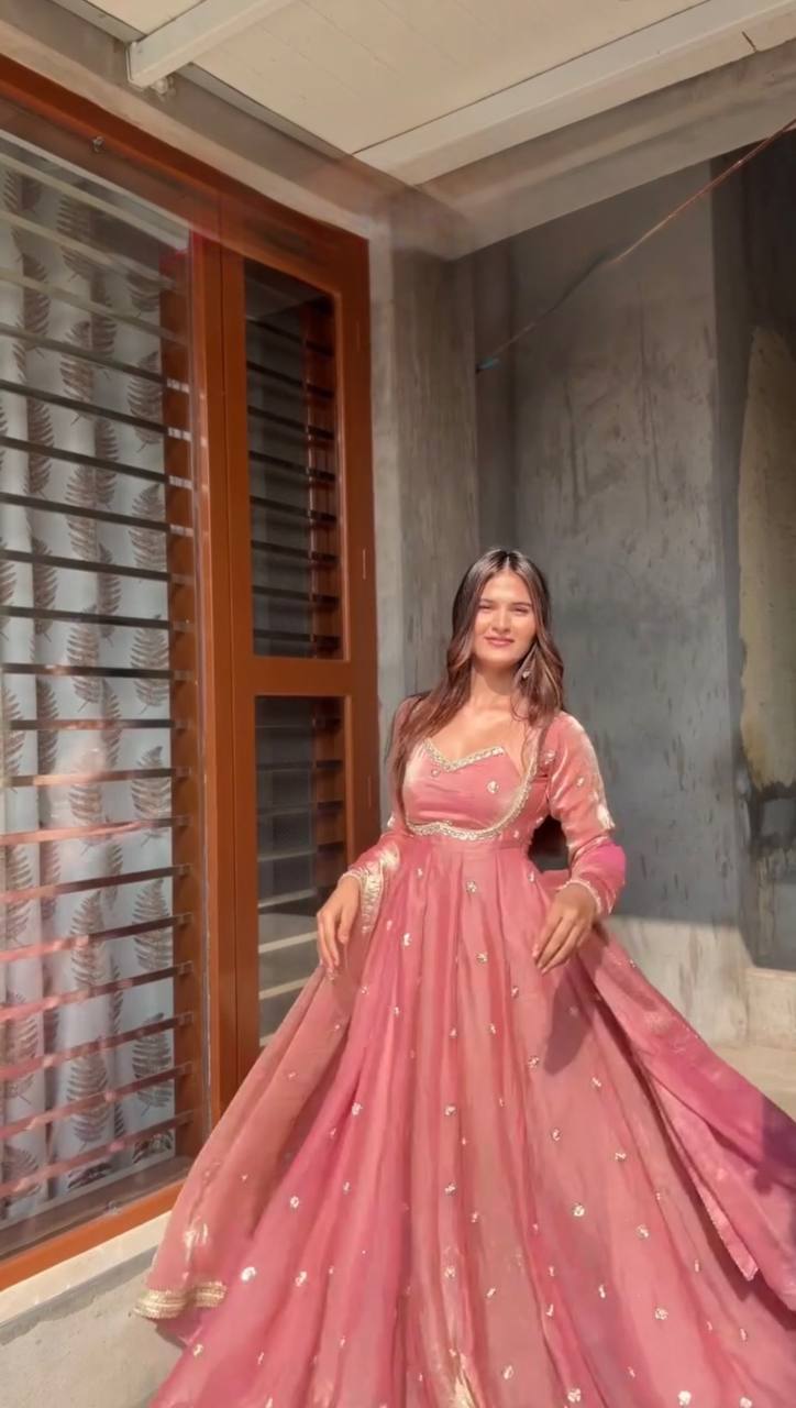 Premium Fendy Silk Anarkali Suit with Thread Sequence Work & Dupatta