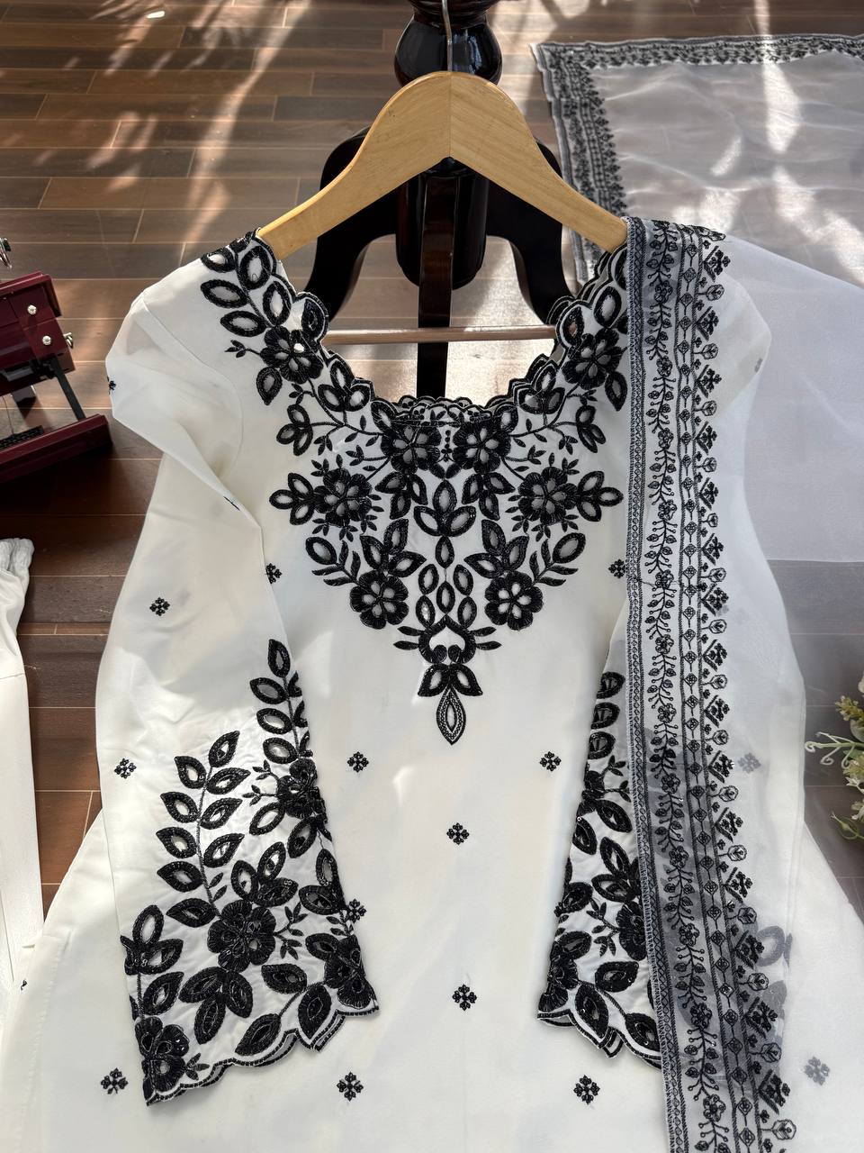 Party Wear Farshi Salwar Suit Set for Women with Organza Dupatta