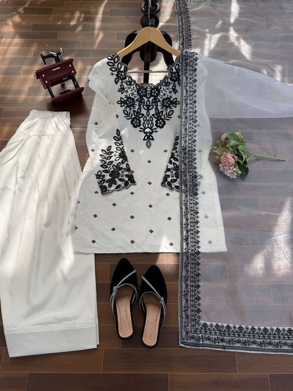 Party Wear Farshi Salwar Suit Set for Women with Organza Dupatta