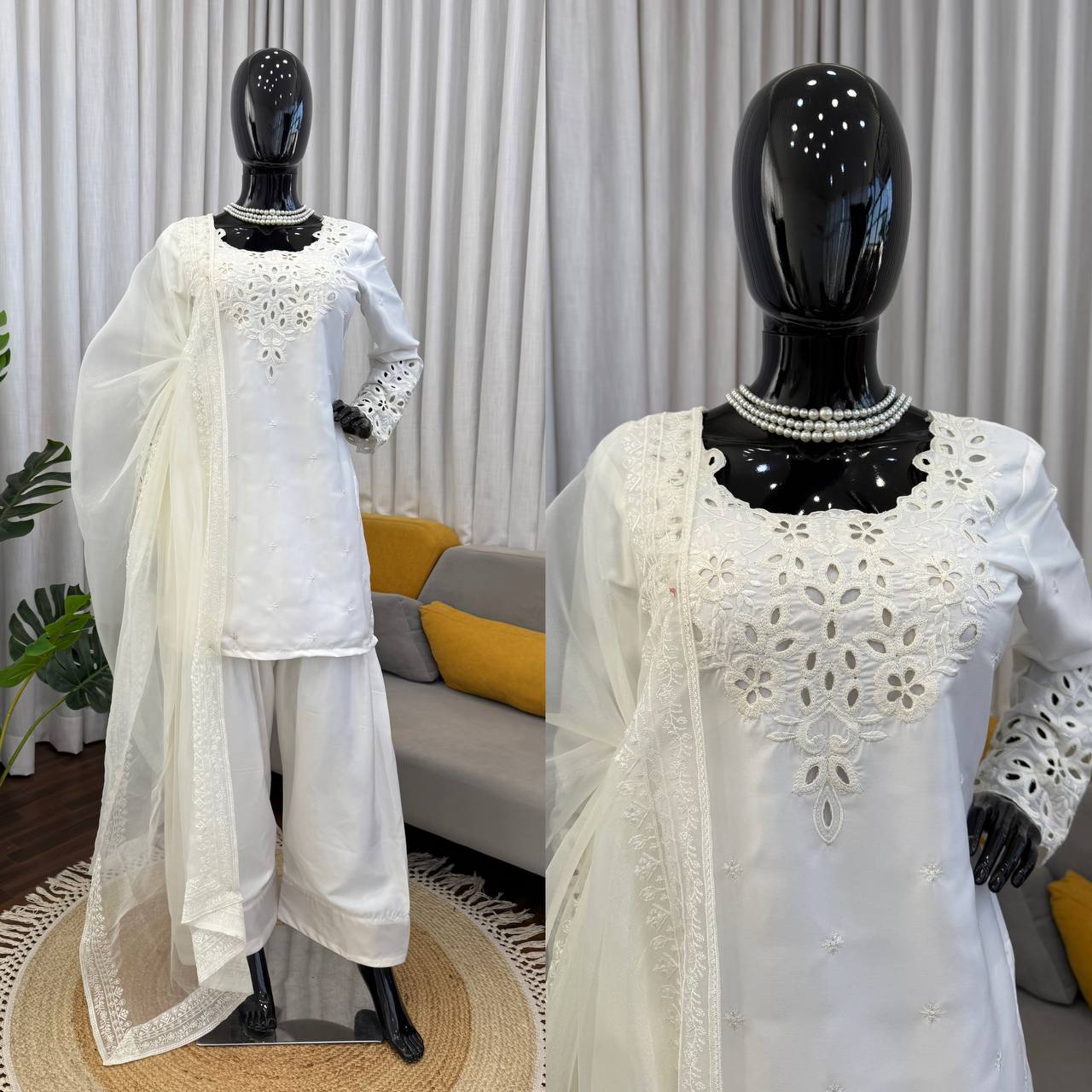 Party Wear Farshi Salwar Suit Set for Women with Organza Dupatta
