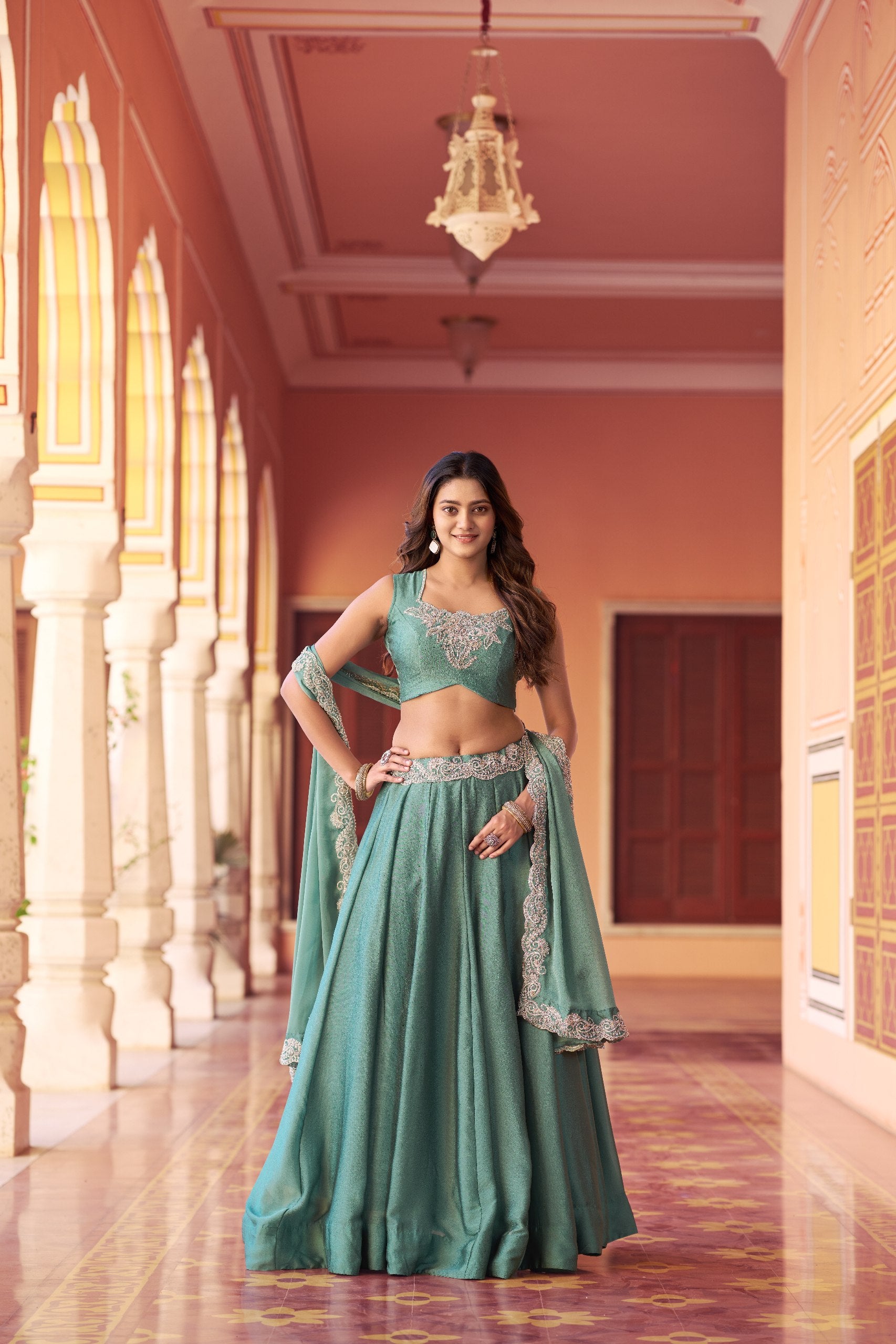 Rangoli Silk Lehenga Choli Set with Tube Beads, Sequins & Thread Embroidery Work