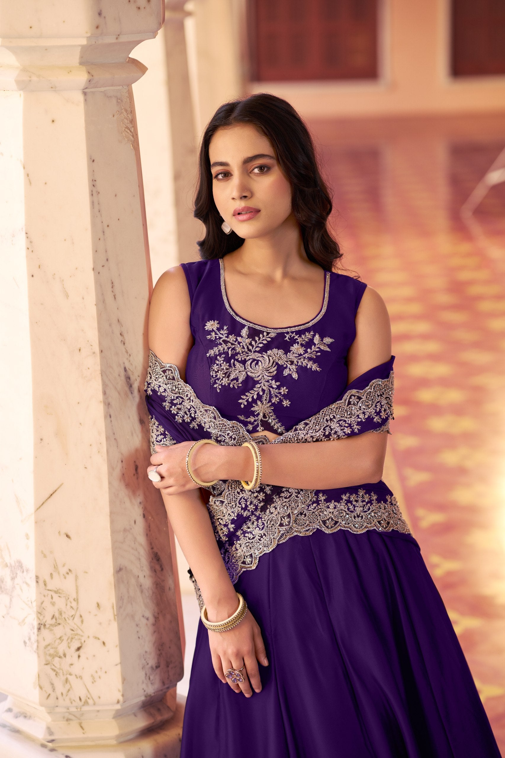 Rangoli Silk Lehenga Choli Set with Tube Beads, Sequins & Thread Embroidery Work
