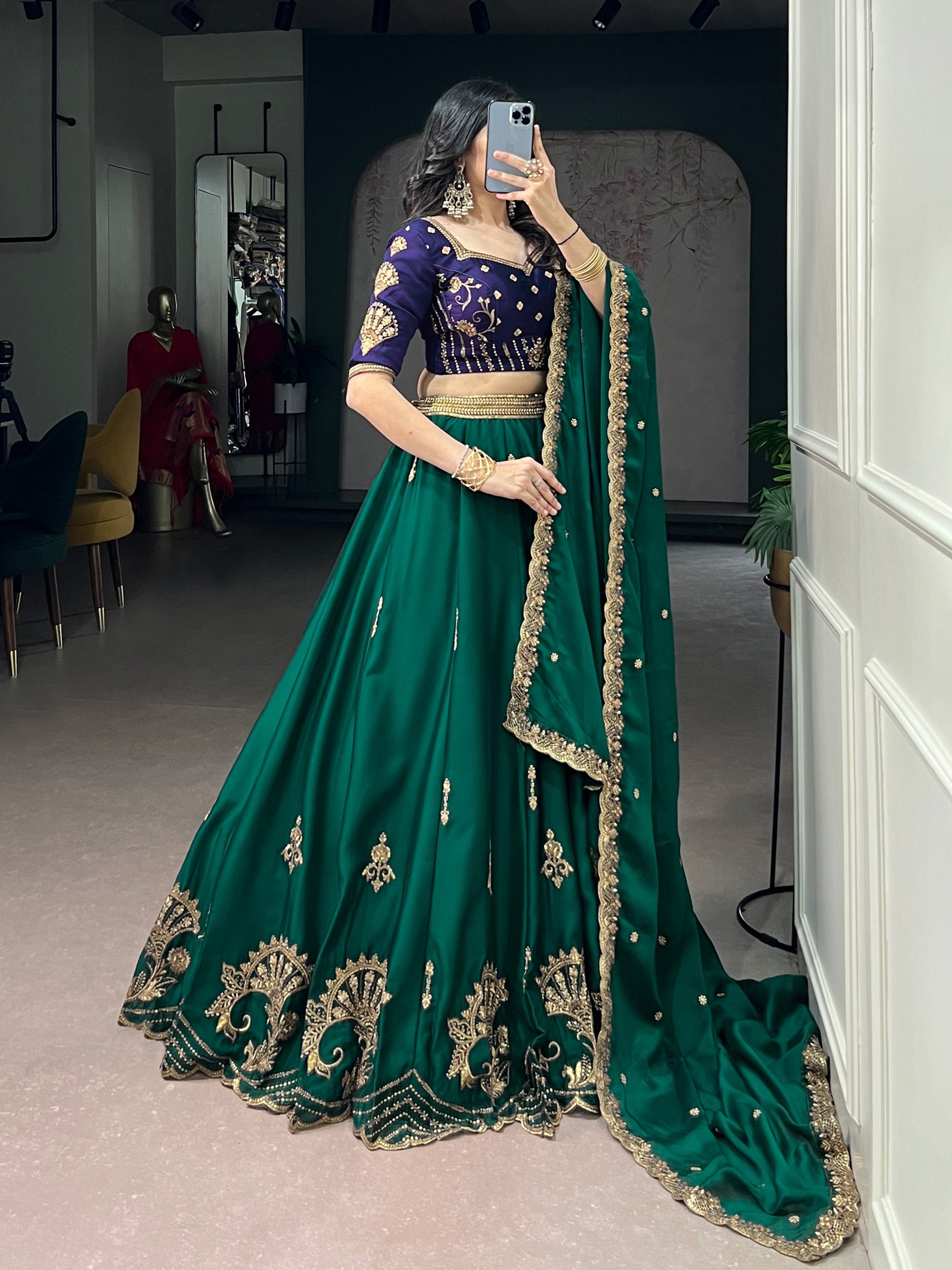 Rangoli Silk Lehenga Choli Set with Tube Beads, Sequins & Thread Embroidery Work