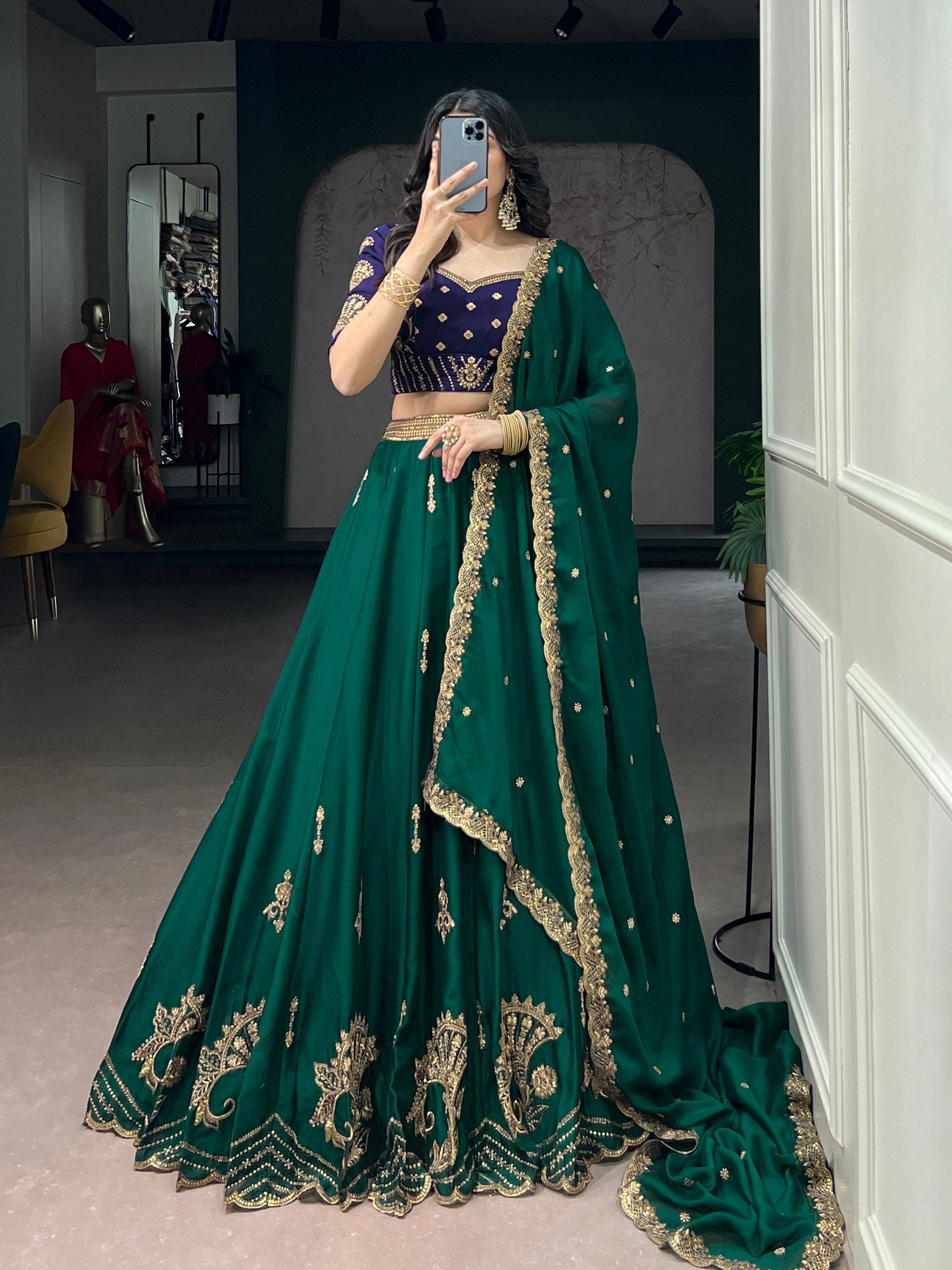 Rangoli Silk Lehenga Choli Set with Tube Beads, Sequins & Thread Embroidery Work