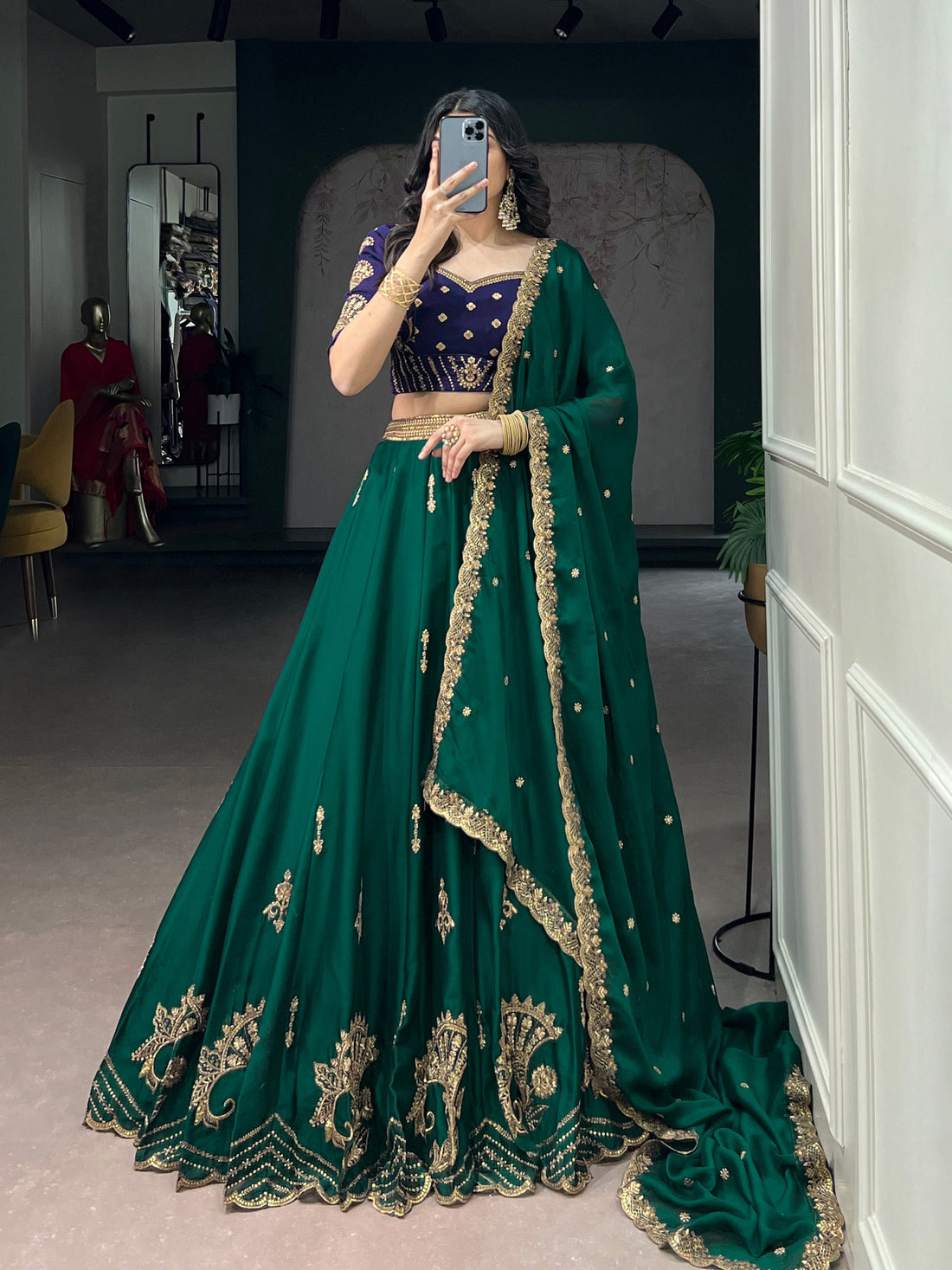 Rangoli Silk Lehenga Choli Set with Tube Beads, Sequins & Thread Embroidery Work