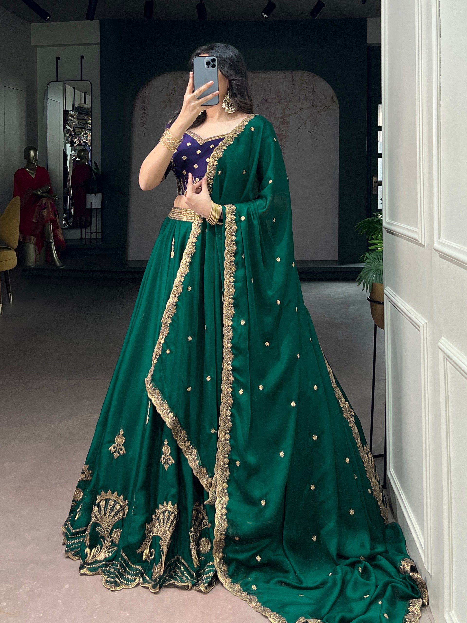 Rangoli Silk Lehenga Choli Set with Tube Beads, Sequins & Thread Embroidery Work