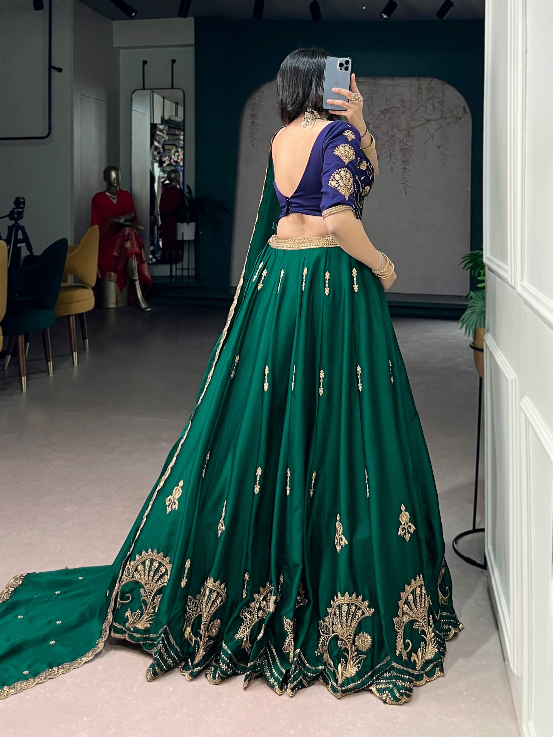 Rangoli Silk Lehenga Choli Set with Tube Beads, Sequins & Thread Embroidery Work