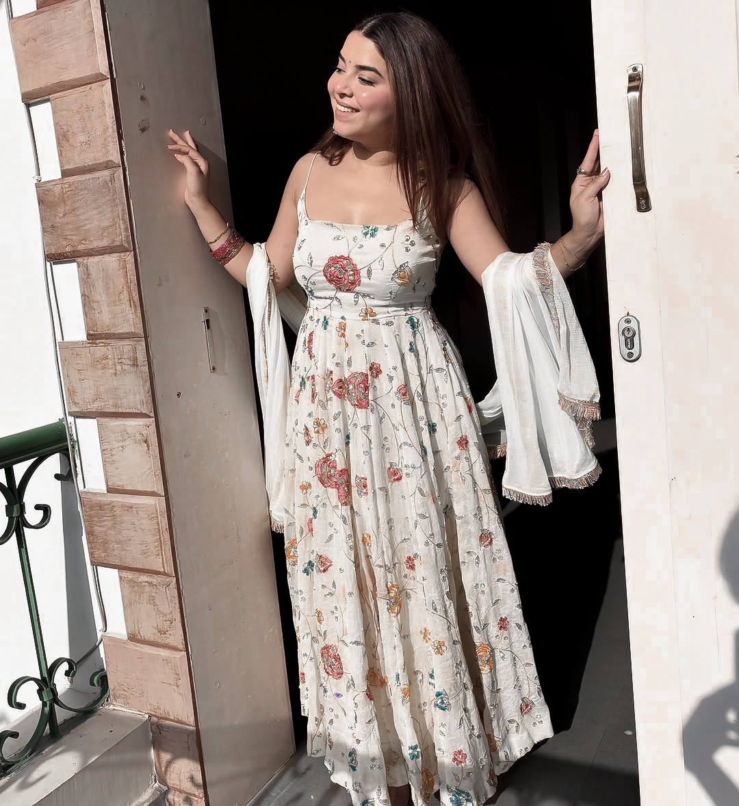 Women's Faux Georgette Embroidered Anarkali Suit Set with Pant & Dupatta