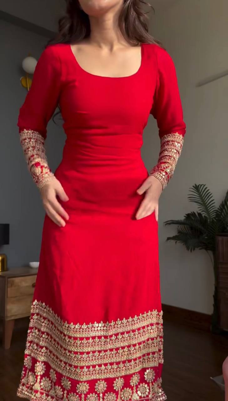 Heavy Faux Georgette Embroidered Kurti Pant Set for Women