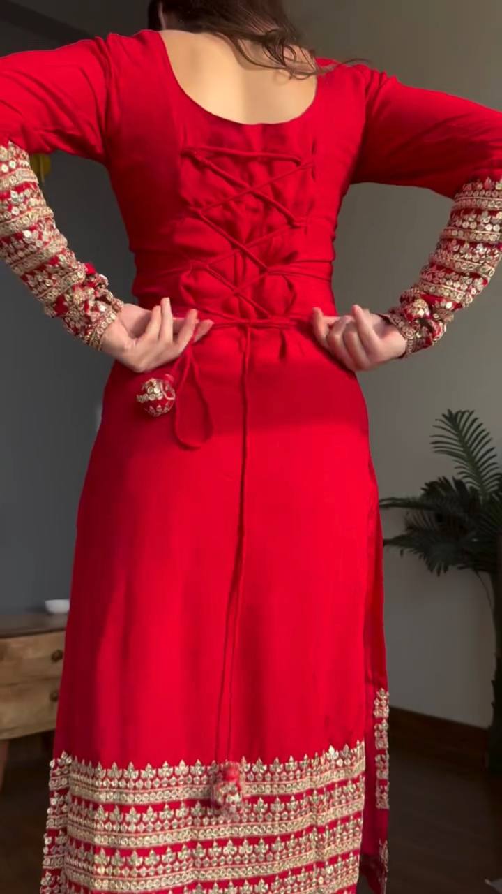 Heavy Faux Georgette Embroidered Kurti Pant Set for Women