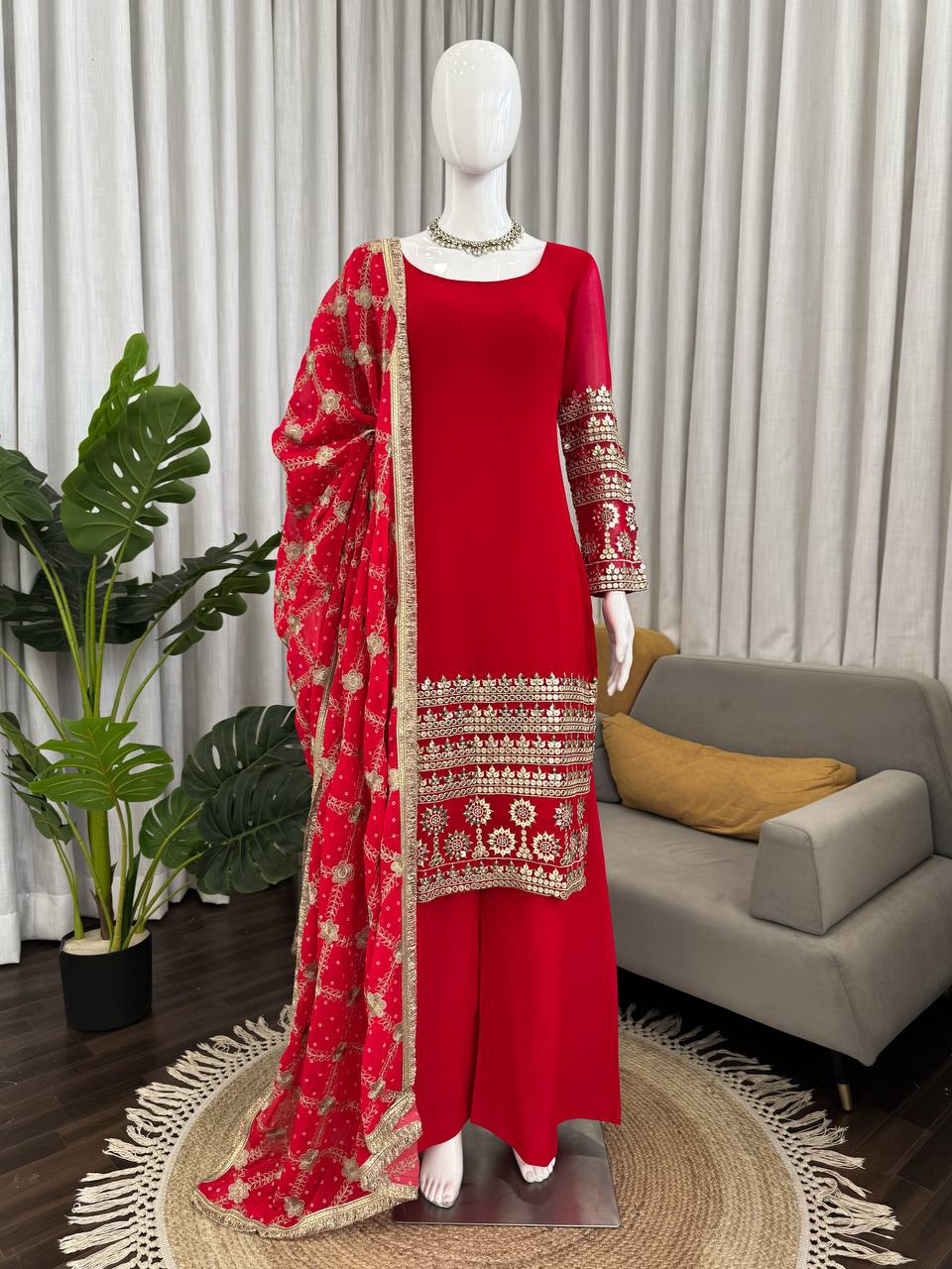 Heavy Faux Georgette Embroidered Kurti Pant Set for Women