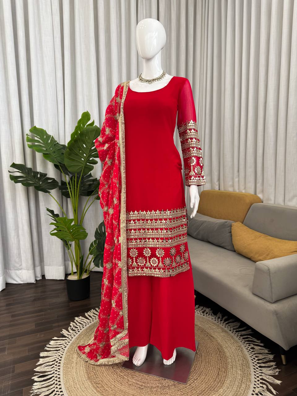 Heavy Faux Georgette Embroidered Kurti Pant Set for Women