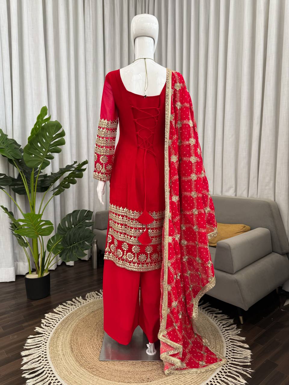 Heavy Faux Georgette Embroidered Kurti Pant Set for Women