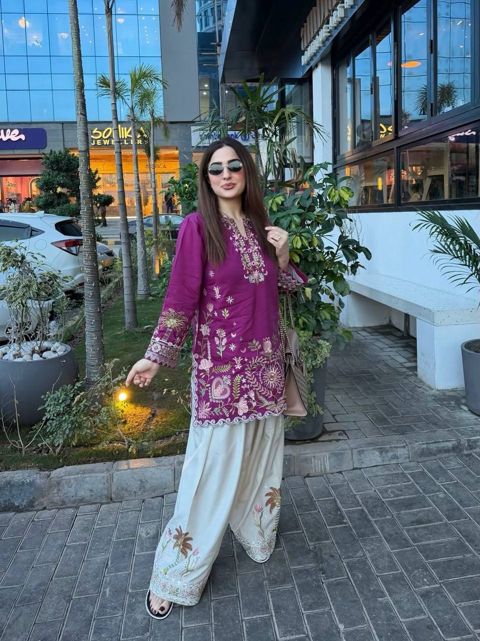 Premium French Crepe Kurti Set with Front & Back Embroidery Work