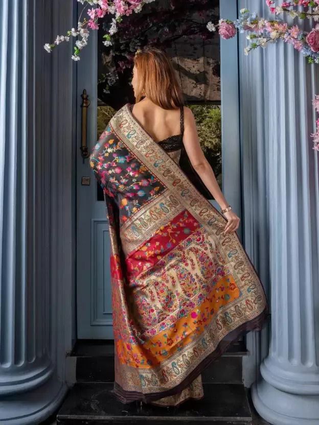 Women’s Kashmiri Pashmina Banarasi Soft Saree with Zari Work & Jacquard Blouse