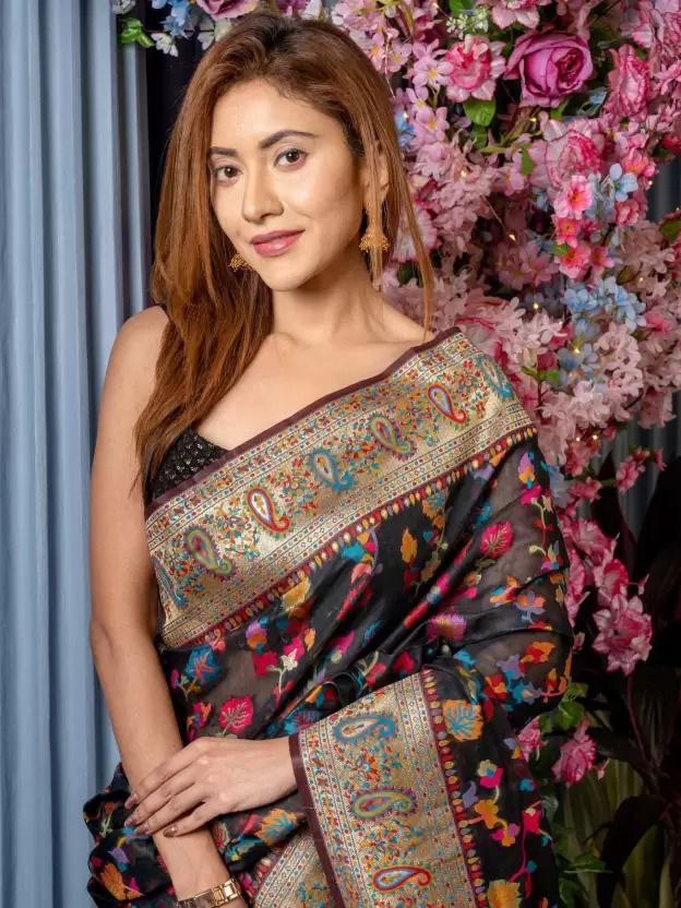 Women’s Kashmiri Pashmina Banarasi Soft Saree with Zari Work & Jacquard Blouse