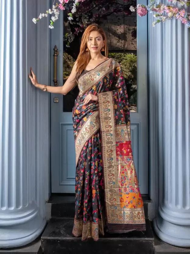 Women’s Kashmiri Pashmina Banarasi Soft Saree with Zari Work & Jacquard Blouse