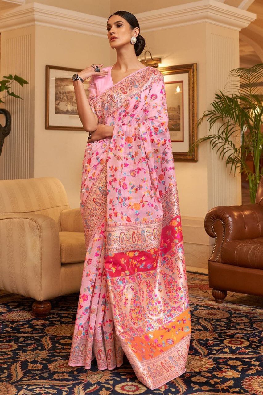 Women's Banarasi Soft Silk Saree with Exclusive Jacquard Border Blouse