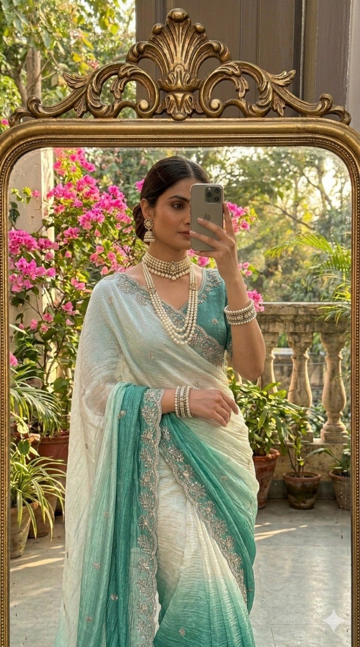 Premium gold crush Saree With Original beeds work with butti design "KTD 3010"