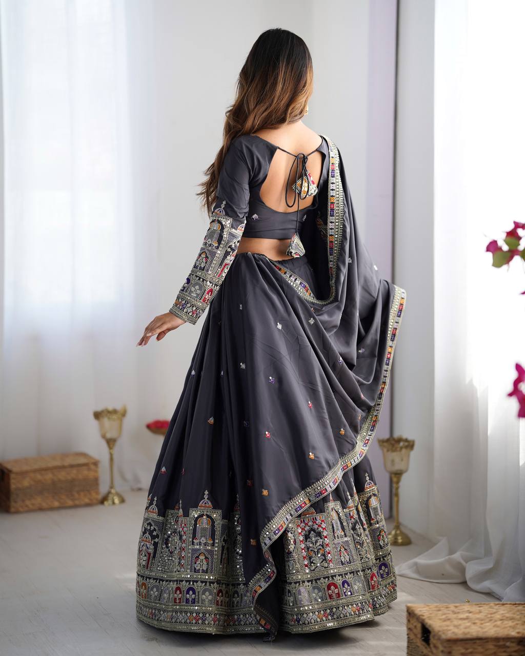 Natural Crepe Silk Coding Dori Sequence Work Lehenga Choli
