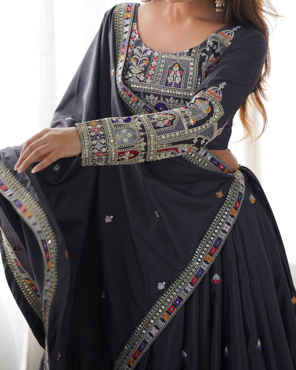 Natural Crepe Silk Coding Dori Sequence Work Lehenga Choli