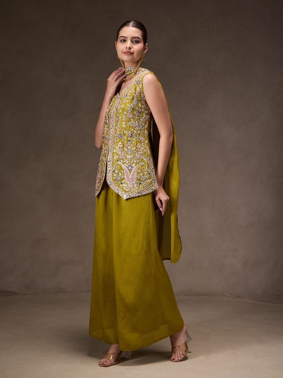 Elegant Chinon Silk Kurti Pant Dupatta Set with Heavy Sequence Coding Embroidery