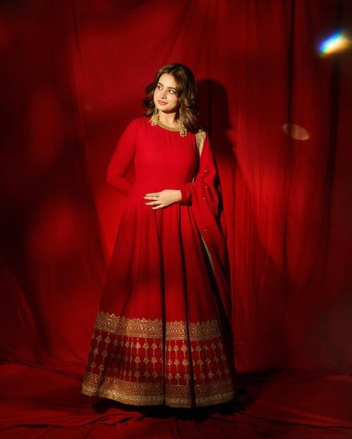 Heavy Flair Vichitra Silk Embroidered Gown Set