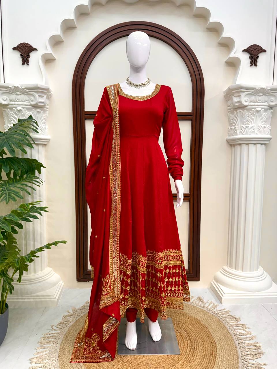 Heavy Flair Vichitra Silk Embroidered Gown Set