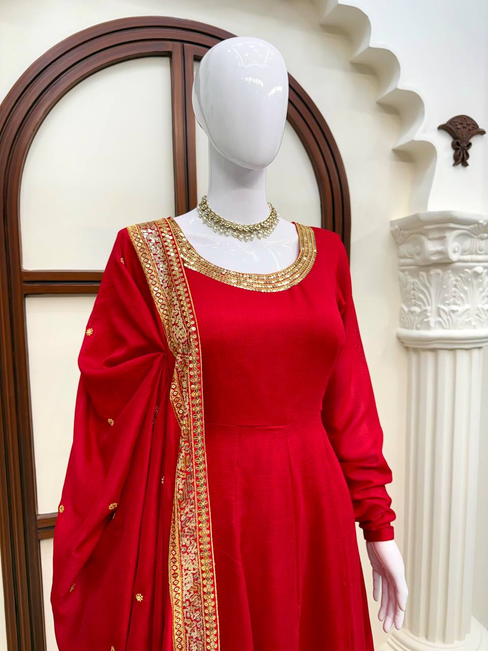 Heavy Flair Vichitra Silk Embroidered Gown Set