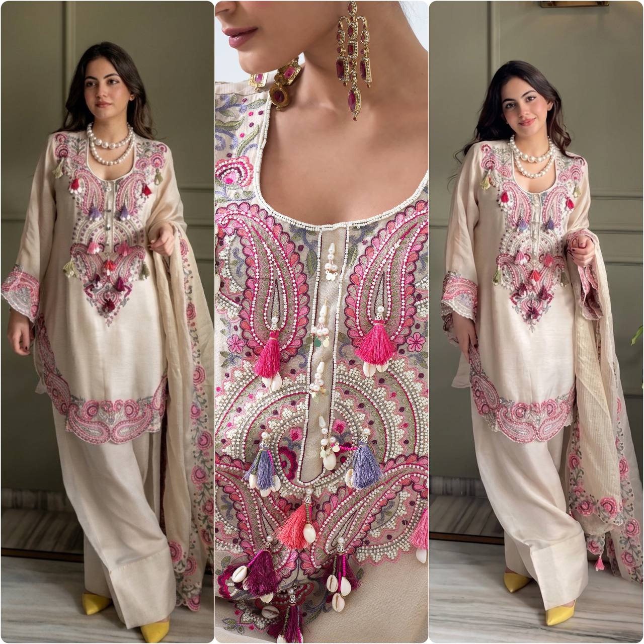 Designer Heavy Georgette Farshi Salwar Suit with Embroidered Dupatta