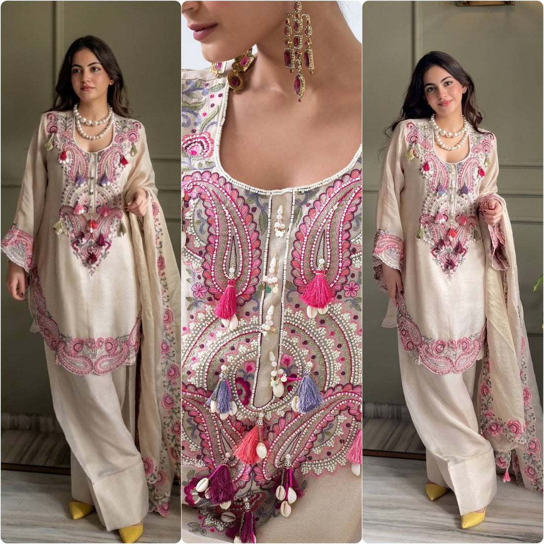 Designer Heavy Georgette Farshi Salwar Suit with Embroidered Dupatta