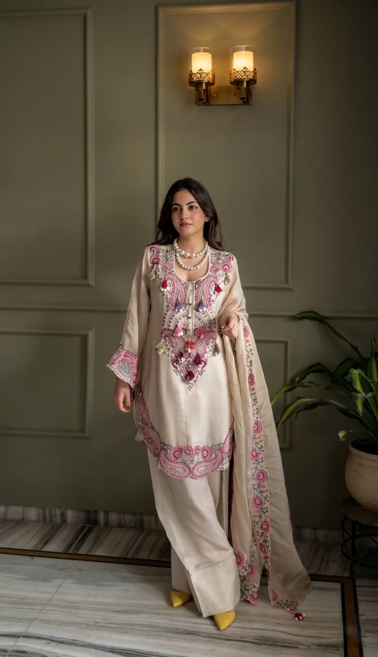 Designer Heavy Georgette Farshi Salwar Suit with Embroidered Dupatta