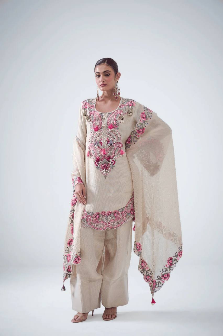 Designer Heavy Georgette Farshi Salwar Suit with Embroidered Dupatta