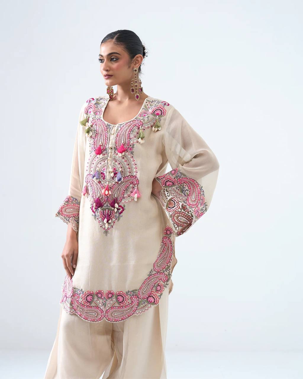 Designer Heavy Georgette Farshi Salwar Suit with Embroidered Dupatta