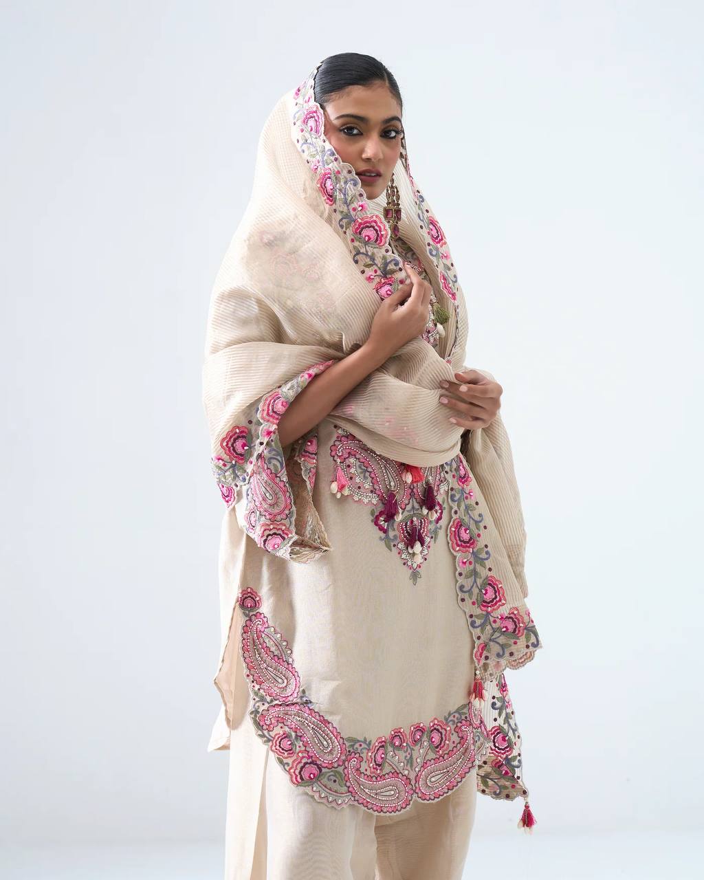 Designer Heavy Georgette Farshi Salwar Suit with Embroidered Dupatta