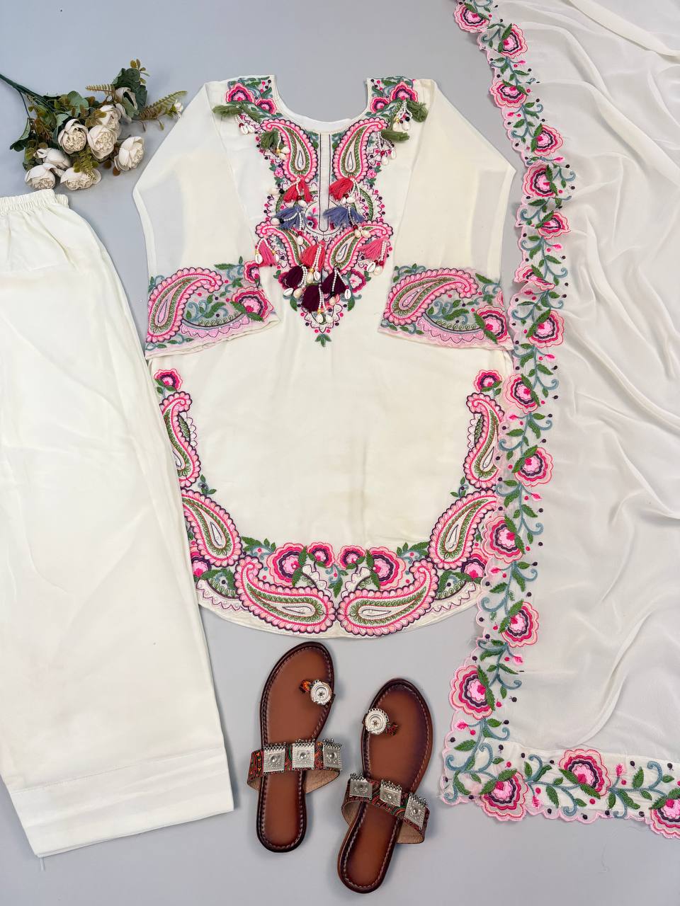 Designer Heavy Georgette Farshi Salwar Suit with Embroidered Dupatta