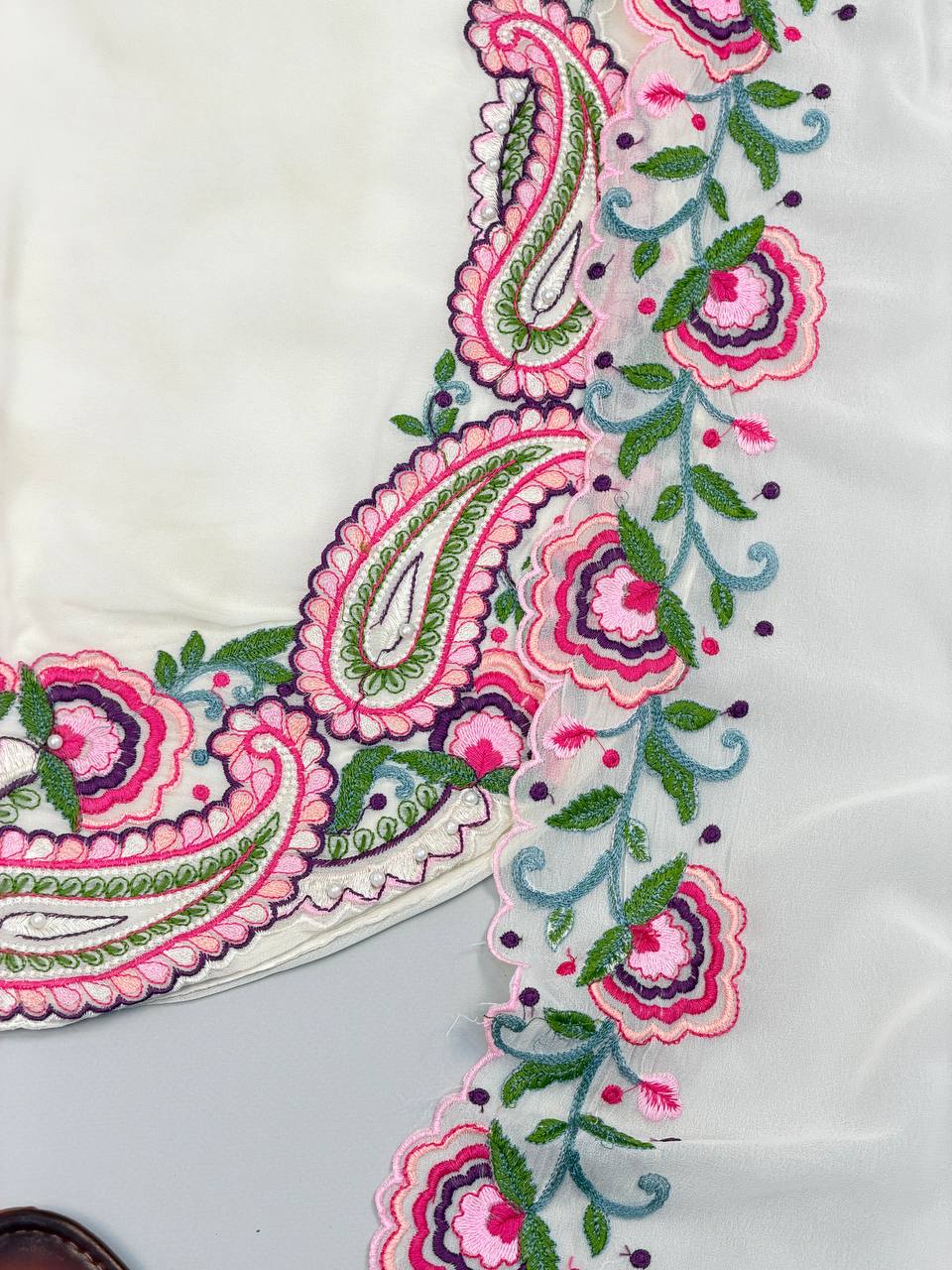 Designer Heavy Georgette Farshi Salwar Suit with Embroidered Dupatta