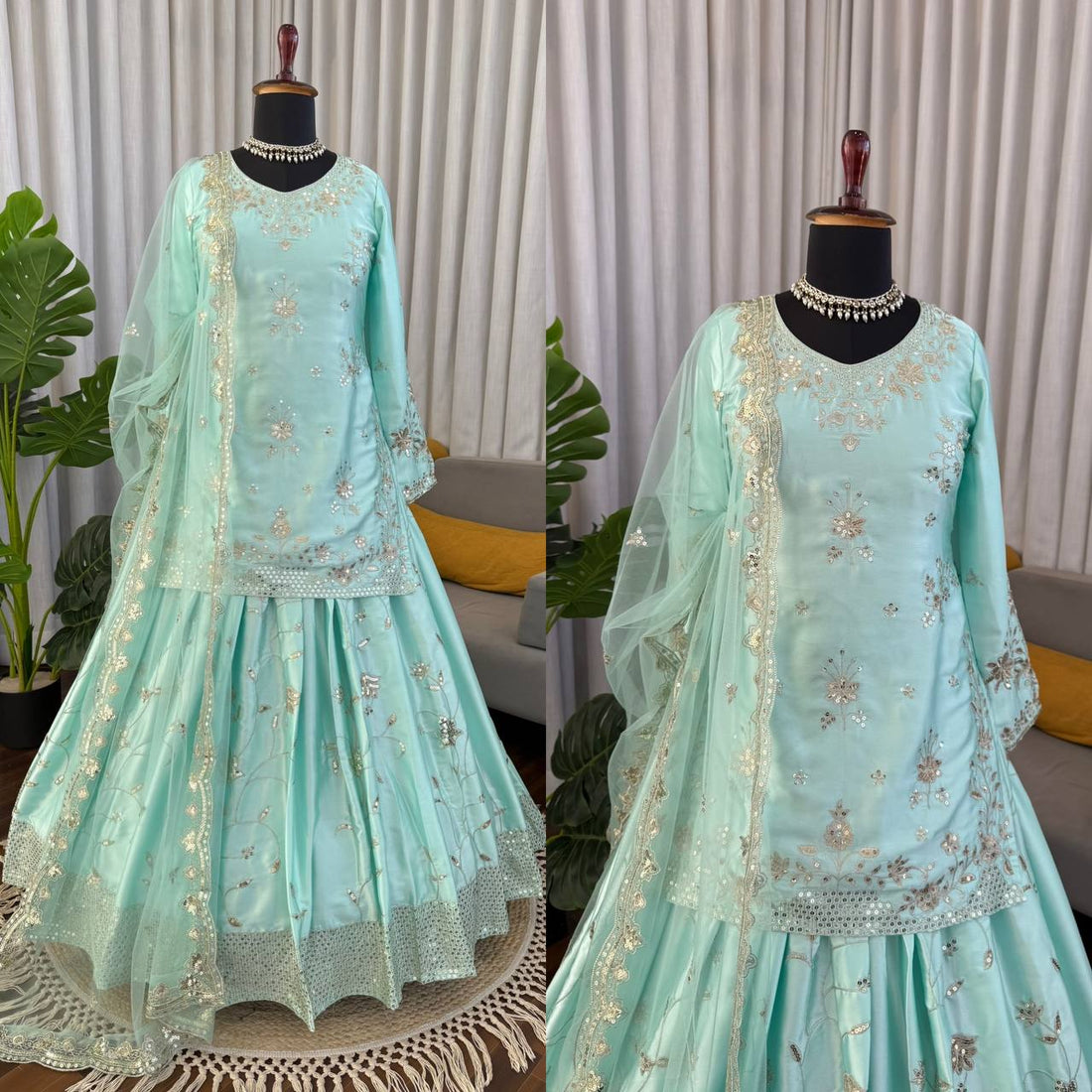 Premium Japan Satin Lehenga Set with Thread & 5MM Sequence Work