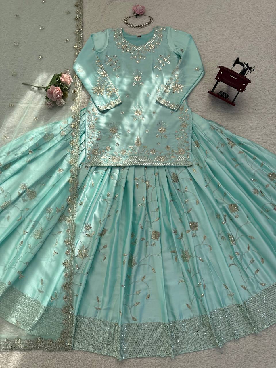 Premium Japan Satin Lehenga Set with Thread & 5MM Sequence Work