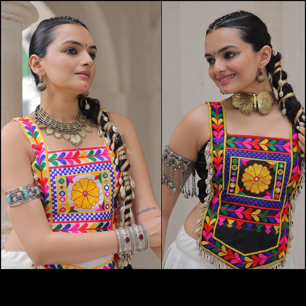 Designer Satin Kutchi Gamthi Embroidered Top for Women SurMira Fashion
