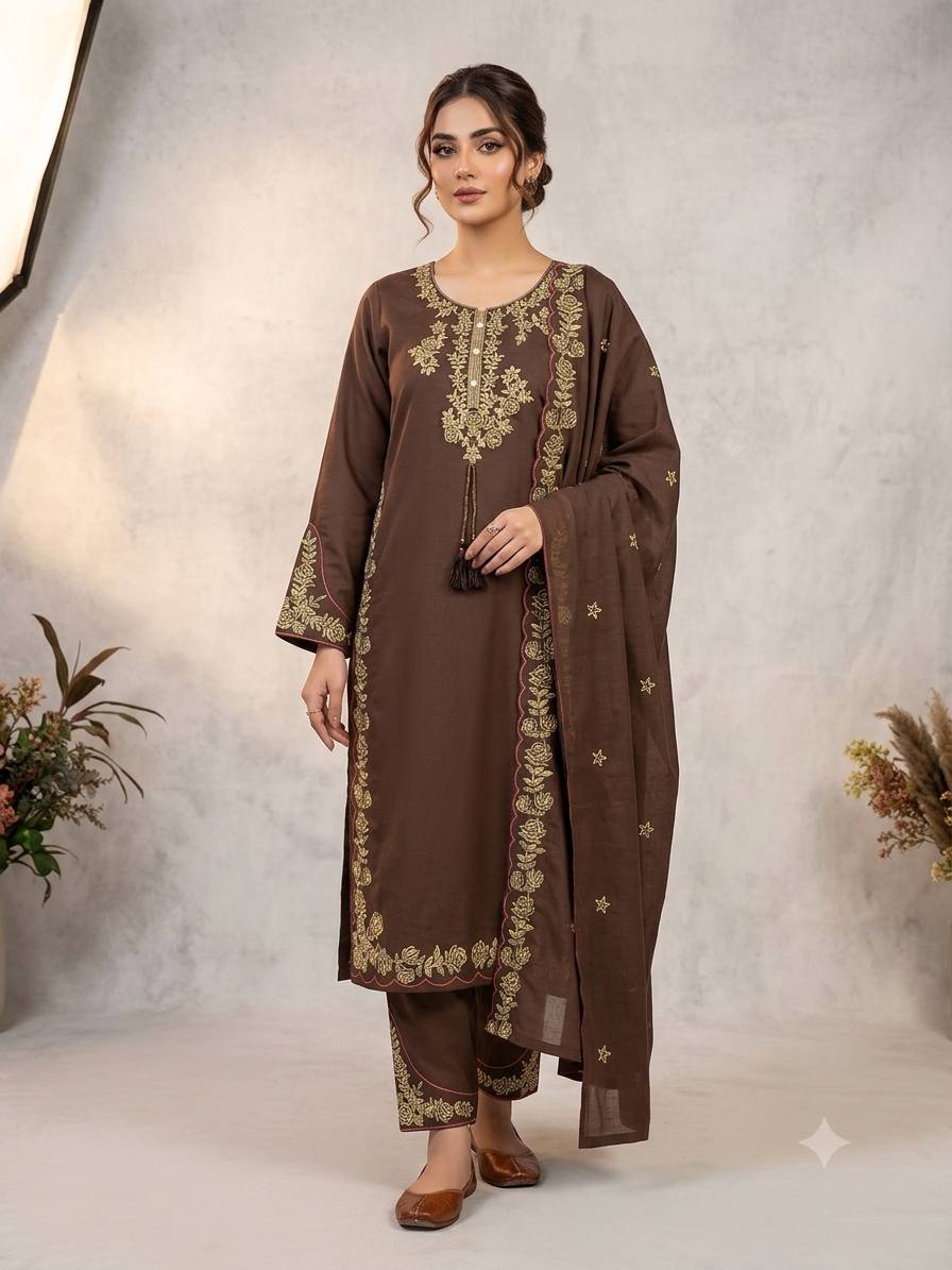 Roman Silk Embroidered Kurti Palazzo Set with Dupatta Online | Surmira Fashion