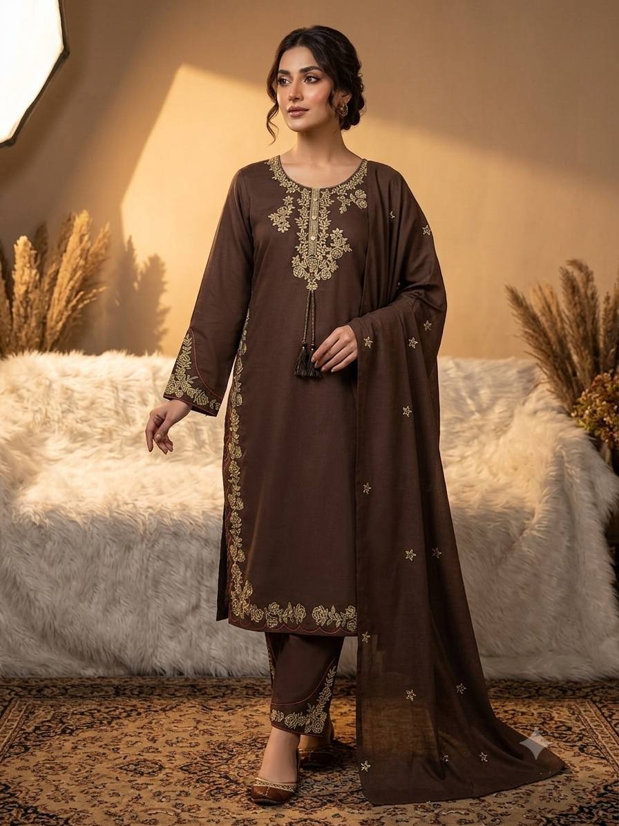 Roman Silk Embroidered Kurti Palazzo Set with Dupatta Online | Surmira Fashion