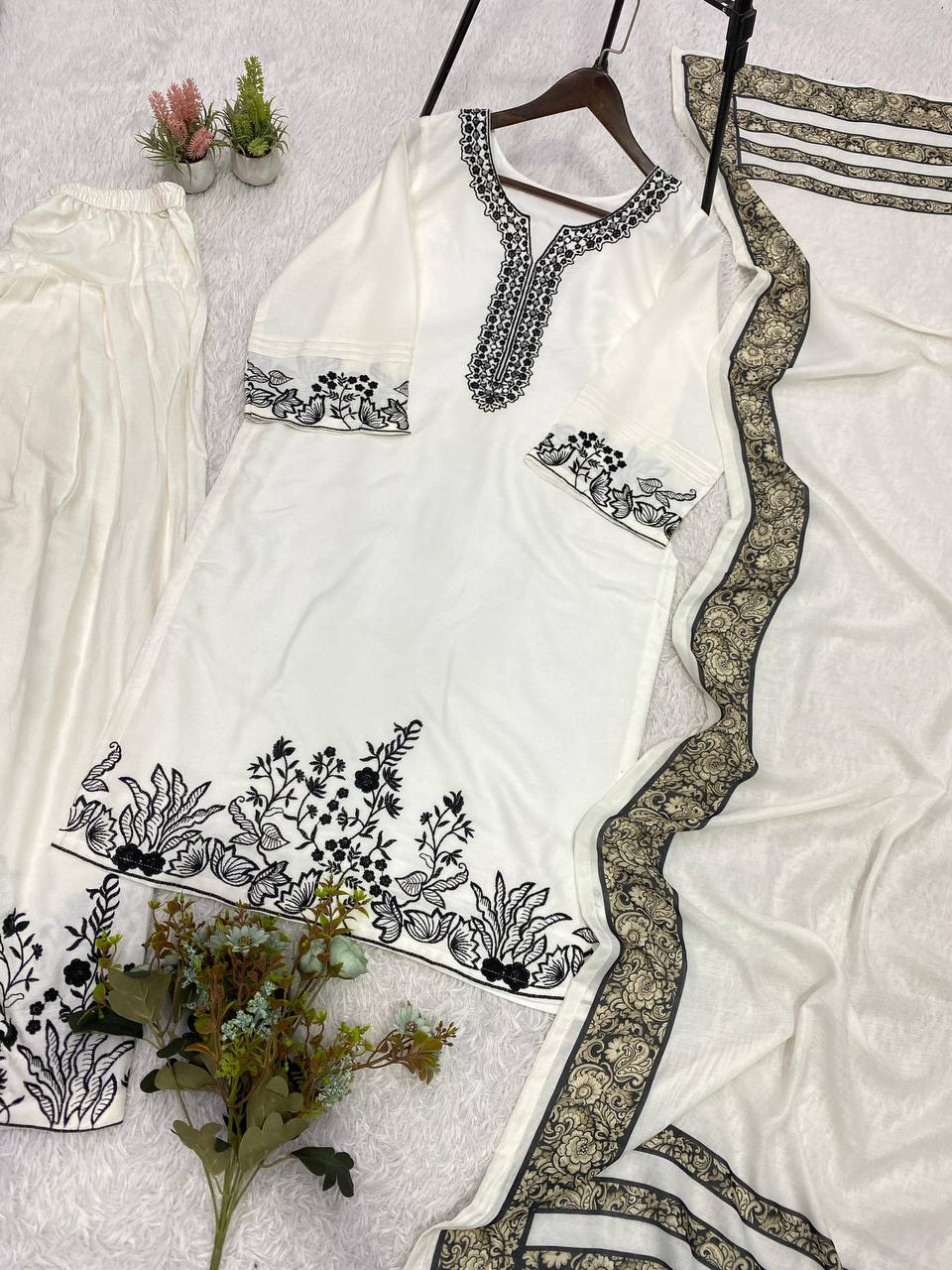 Premium Rayon Kurti Palazzo Set with Real Mirror & Embroidery Work