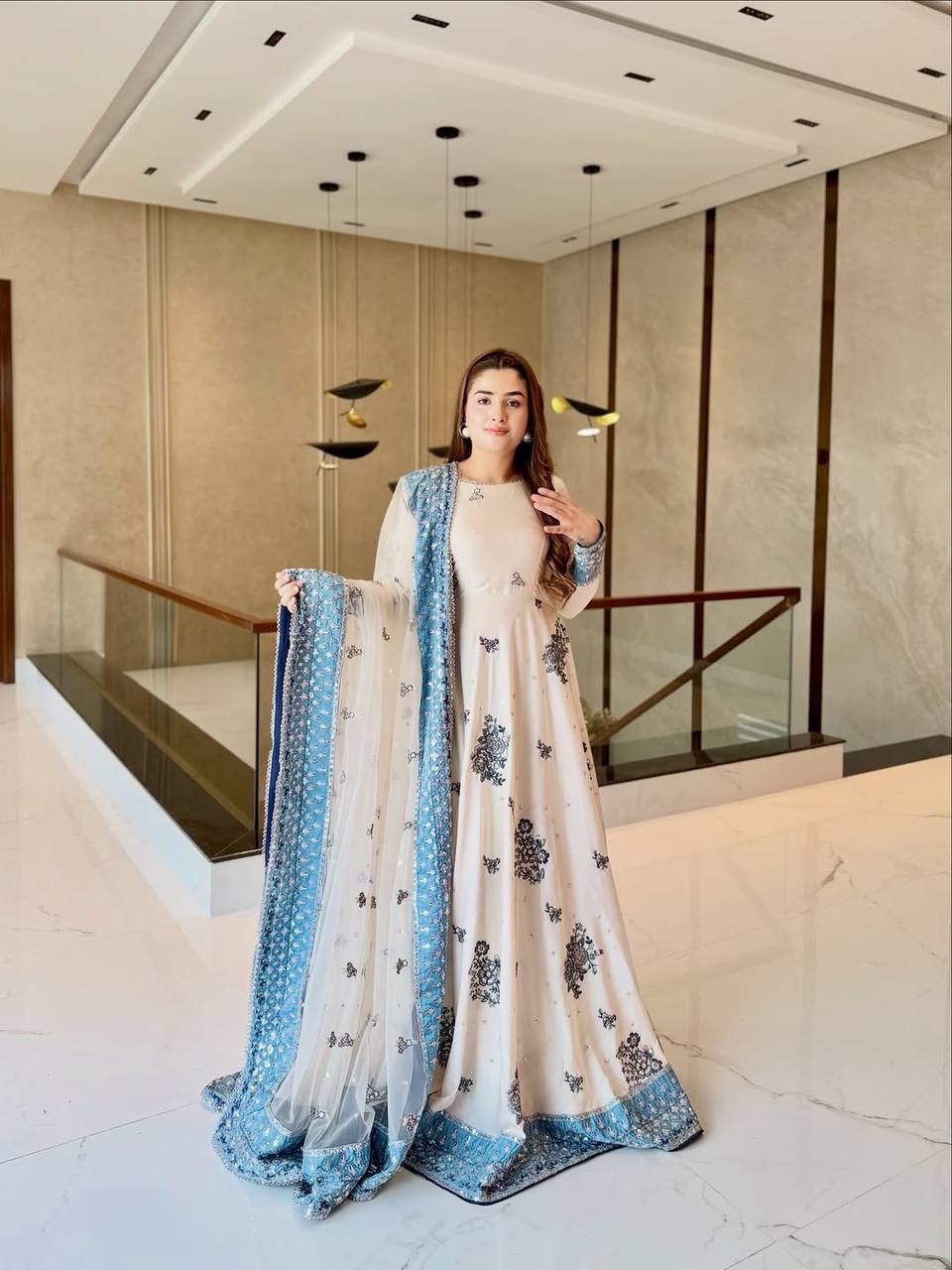 Designer Heavy Embroidered Georgette Gown Set for Women