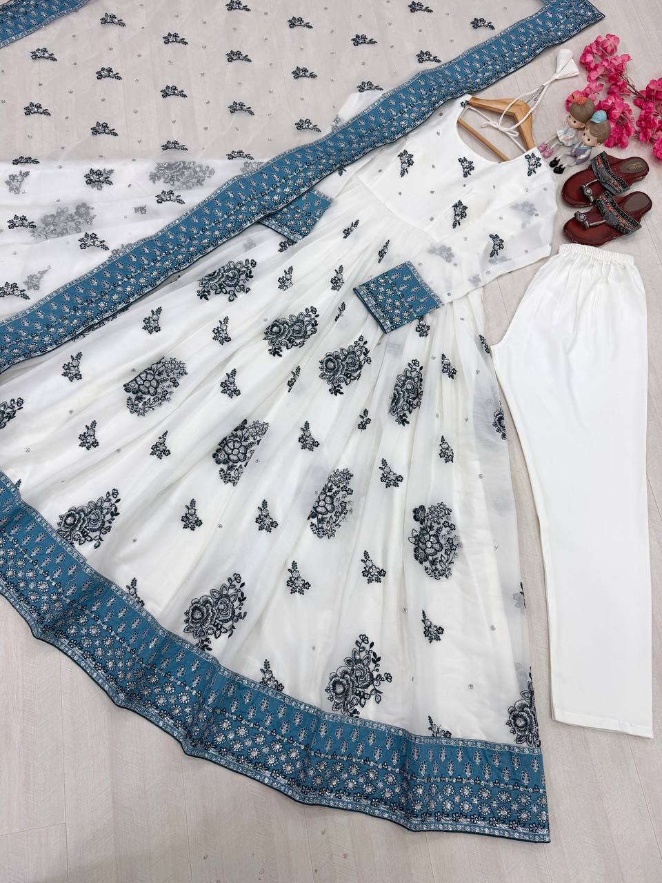 Designer Heavy Embroidered Georgette Gown Set for Women