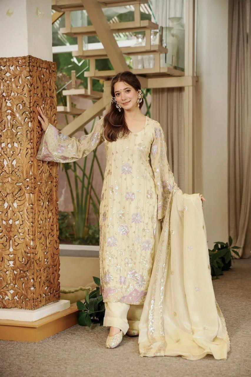 Heavy Thread & Sequence Work Vichitra Silk Kurti Set